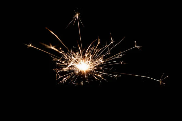 Burning Sparkler Isolated Black Background Fireworks Theme Light Effect Texture — 图库照片