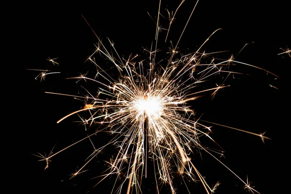 Burning Sparkler Isolated Black Background Fireworks Theme Light Effect Texture — Zdjęcie stockowe