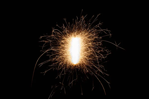 Burning Sparkler Isolated Black Background Fireworks Theme Light Effect Texture — Stock Photo, Image