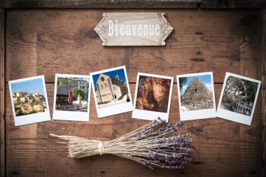 Polaroid photo frame with vacation photos from South France clipart