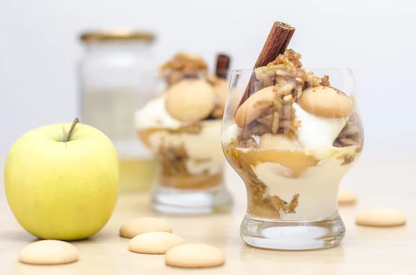 Fresh apple dessert with mascarpone in glass Stock Image