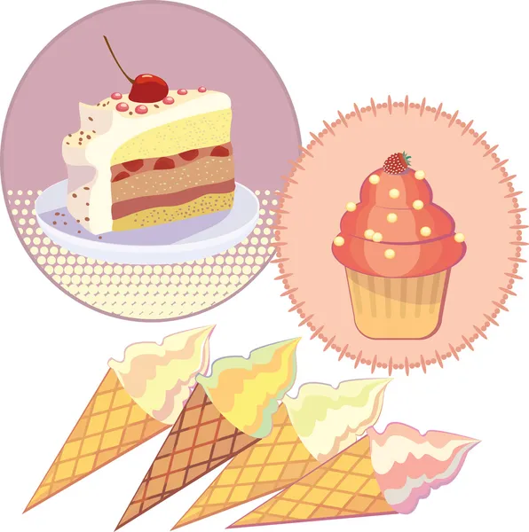 Illustration Set Kuchen Eis — Stockvektor