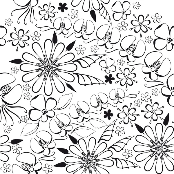 Ilustração vetorial do padrão floral preto — Vetor de Stock