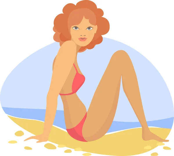 Una mujer en la playa — Vector de stock