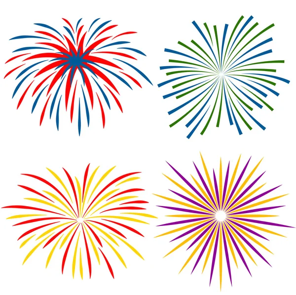 Fireworks of different kinds on white background — Stock Vector