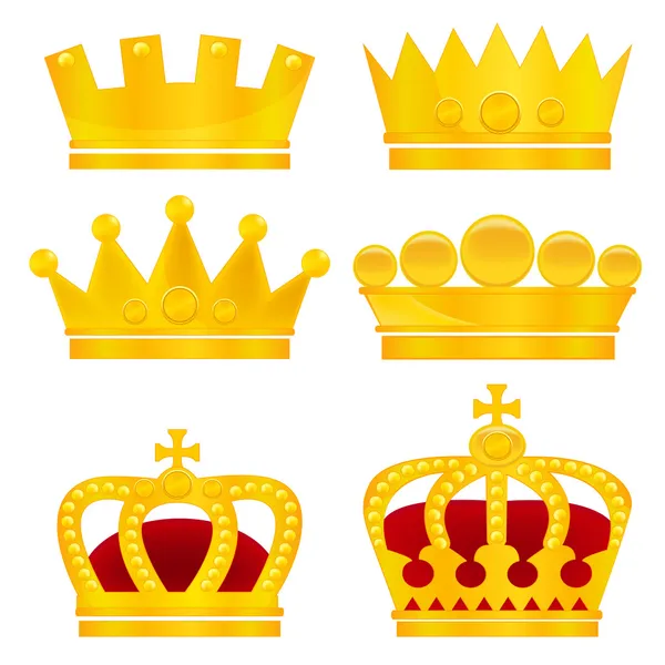 Conjunto de coronas de oro sobre fondo blanco — Vector de stock