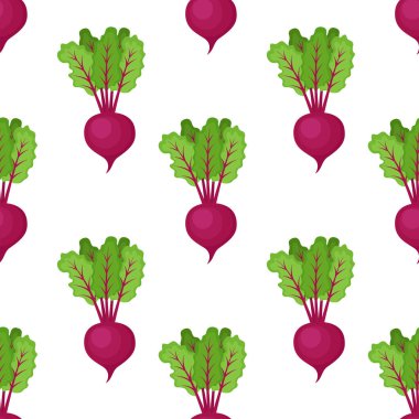 Pancar kökleriyle kusursuz desen. Sebze arkaplanı, vektör illüstrasyonu