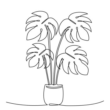 Devamlı bir çizgi çizerek ev bitkisi canavarı, vektör çizimi