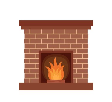 Fireplace with fire for home interior isolated on white background, vector illustration
