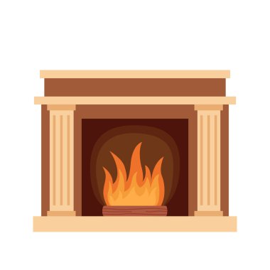 Fireplace with fire for home interior isolated on white background, vector illustration