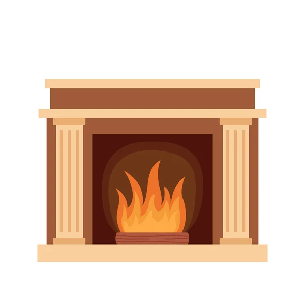 Fireplace Fire Home Interior Isolated White Background Vector Illustration — Vetor de Stock
