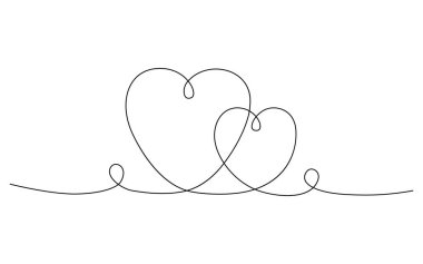 Sürekli iki kalp çizgisi. Aşk konsepti. Vektör illüstrasyonu 