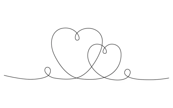 Nepřetržitá Kresba Dvou Srdcí Milostný Nápad Vektorová Ilustrace — Stockový vektor