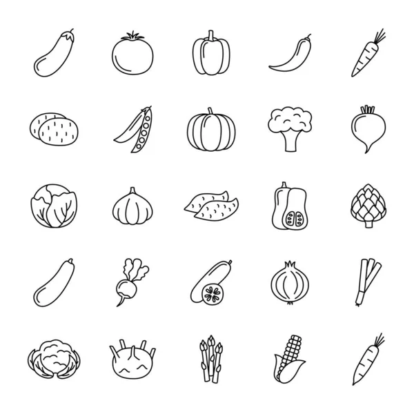 Conjunto Iconos Línea Verduras Sobre Fondo Blanco Ilustración Vectorial — Archivo Imágenes Vectoriales