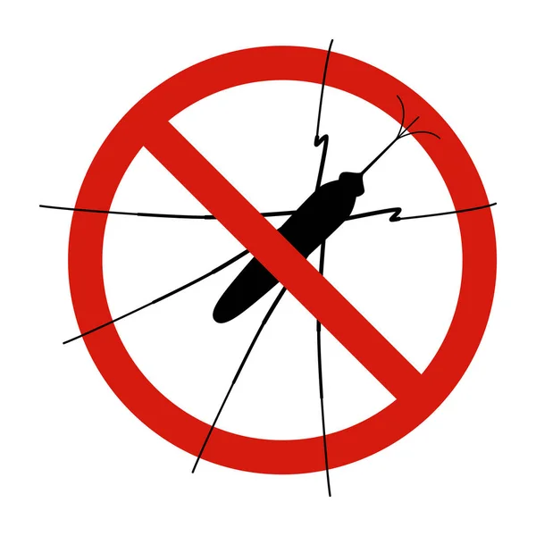害虫駆除 虫のサインを止めなさい 赤い禁止円の中の蚊のシルエット ベクトル照射 — ストックベクタ
