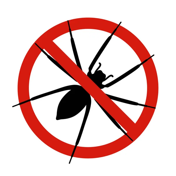 Spinnenbekämpfung Schädlingsbekämpfung Stopp Zeichen Für Insekten Spinnensilhouette Roten Verbotskreis Vektor — Stockvektor