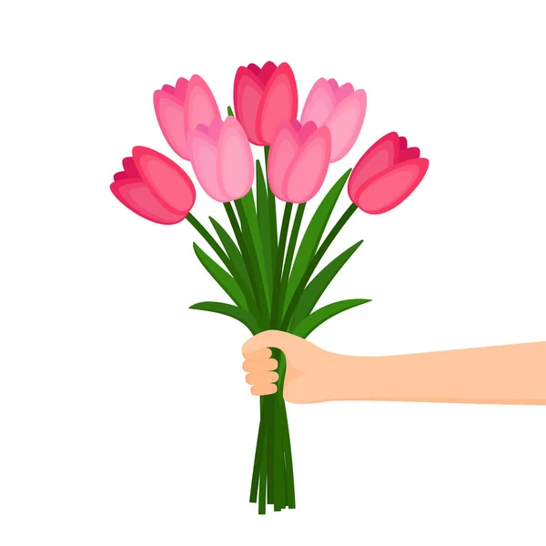 Main Tenant Beau Bouquet Fleurs Joyeuse Fête Des Femmes Fête — Image vectorielle