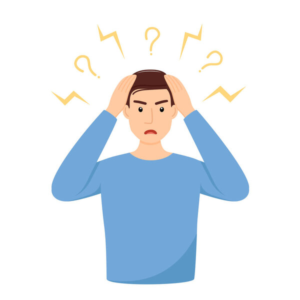 Стрессовый человек. Человек в стрессе, плохое настроение, депрессия, паника, векторная иллюстрация
