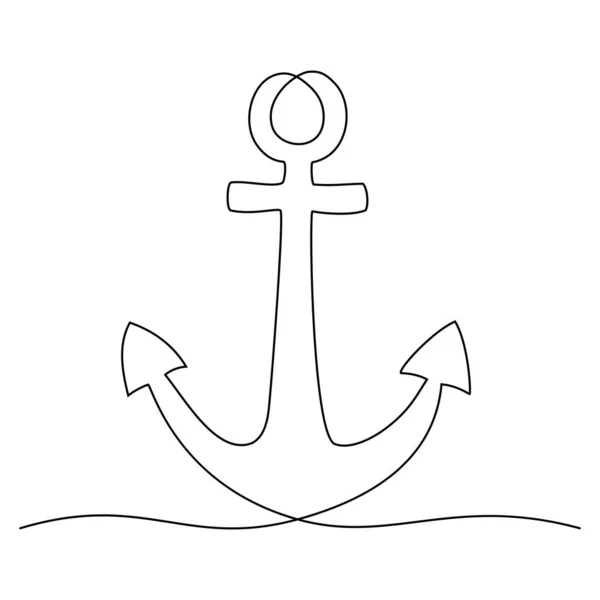 Continuous One Line Drawing Anchor Vector Illustration — Stock Vector