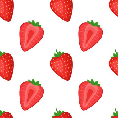 Çilek, böğürtlen ve yarımlarla kusursuz desen, vektör illüstrasyonu