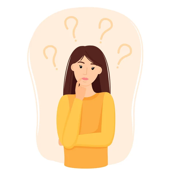 Soru işaretli, vektör illüstrasyonlu bir kadın.
