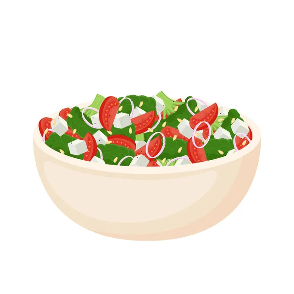 Ensalada Casera Verduras Frescas Queso Ensalada Piñones Comida Saludable Comida — Vector de stock