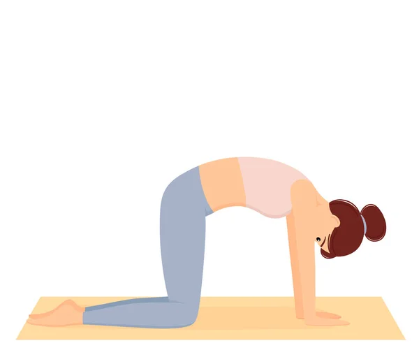 Woman Standing Cow Pose Girl Stretching Back Muscle Doing Pilates — Vector de stock