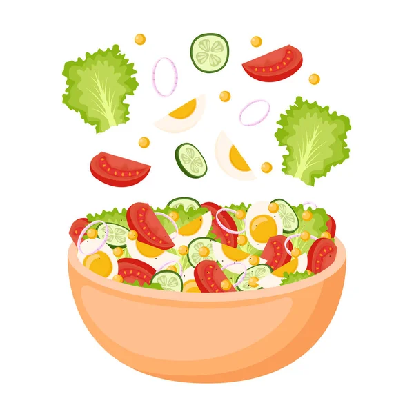 Hausgemachter Salat Aus Frischem Gemüse Gemüse Und Eiern Gesunde Ernährung — Stockvektor