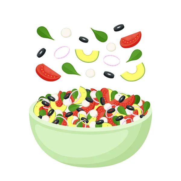 Домашній Салат Свіжих Овочів Зелені Авокадо Моцарели Оливок Здорова Їжа — стоковий вектор