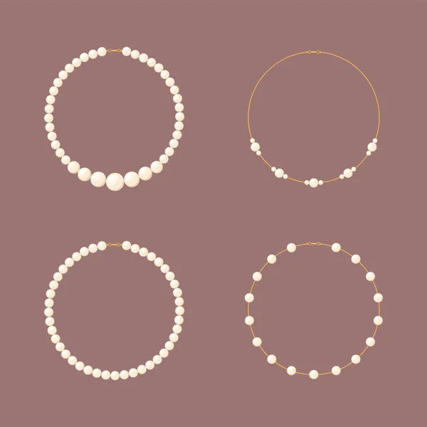 Set Pearl Necklaces Vector Illustration — стоковый вектор