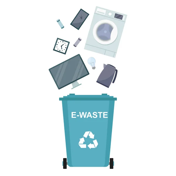 Kosz Śmieci Odpadami Odpady Elektroniczne Recykling Śmieci Ilustracja Wektora — Wektor stockowy