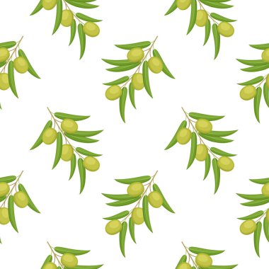 Dalında yeşil zeytin olan kusursuz bir desen. Vektör illüstrasyonu
