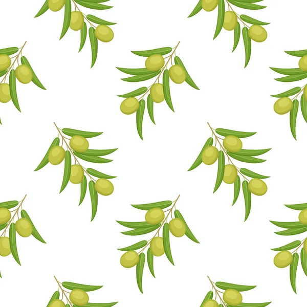 Dalında yeşil zeytin olan kusursuz bir desen. Vektör illüstrasyonu