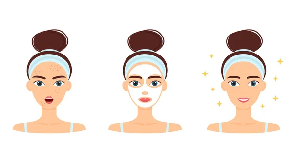 Young Woman Acne Treatment Skincare Face Mask Beauty Concept Vector — Stock Vector