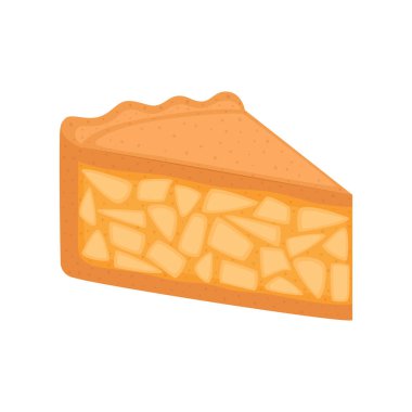 Beyaz arkaplanda izole edilmiş elmalı turta parçası, vektör illüstrasyonu