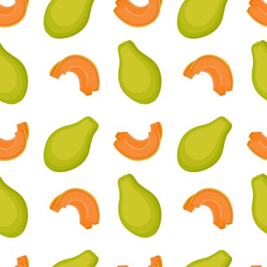 Papayalı kusursuz desen, tam meyve ve dilimler, vektör illüstrasyonu