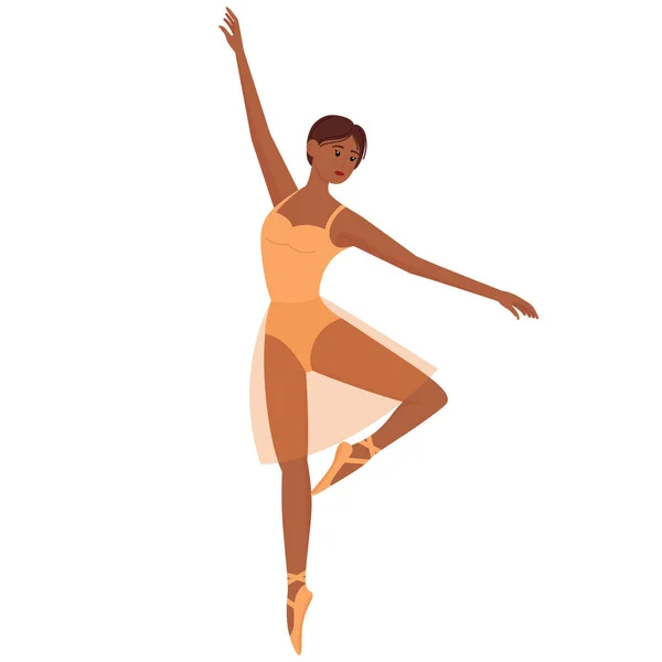 Ballet Dancer Beautiful Graceful Dancing Ballerina Dark Skin Tone Vector — Stock Vector