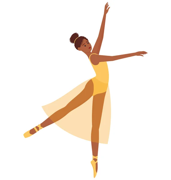 Ballet Dancer Beautiful Dancing Ballerina Dark Skin Tone Vector Illustration — Stock Vector