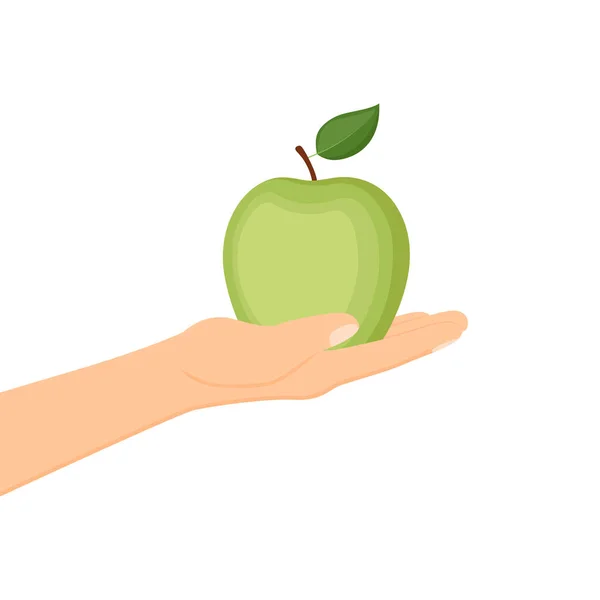 Hand Holding Ripe Green Apple Healthy Food Concept Vector Illustration — Stockvektor