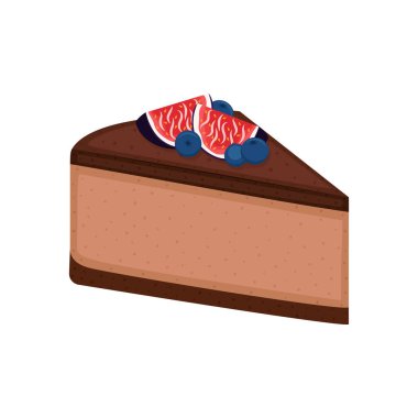 Piece of chocolate cheesecake. Chocolate pie isolated on white background, vector illustration