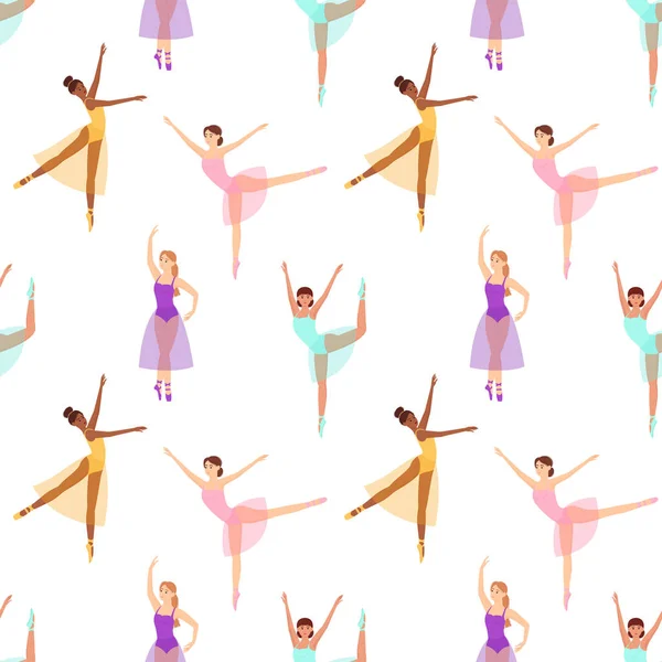 Seamless Pattern Beautiful Dancing Ballerinas Vector Illustration — Vetor de Stock