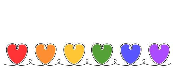 Continuous Line Drawing Hearts Lgbt Colors Love Concept Vector Illustration — Vettoriale Stock