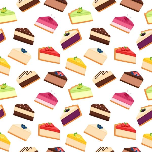 Seamless Pattern Pieces Cheesecakes Bright Background Slices Pies Vector Illustration — Vector de stoc