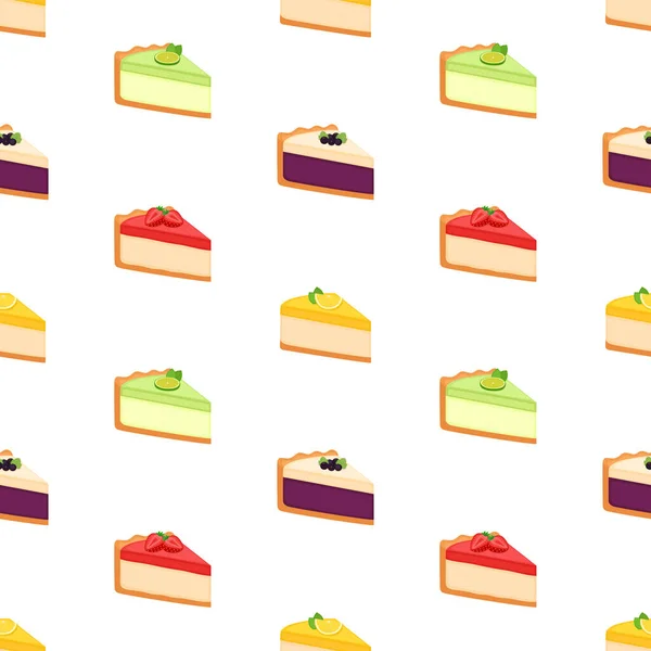 Seamless Pattern Pieces Cheesecakes Bright Background Slices Pies Vector Illustration — Image vectorielle