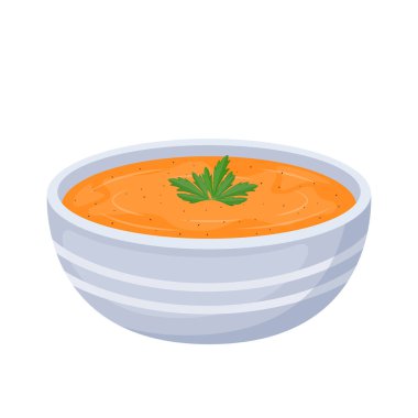 Pumpkin cream soup in bowl, vector Illustration 