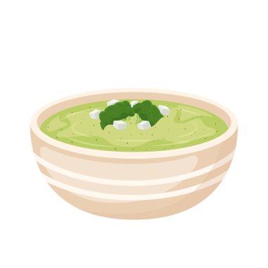 Broccoli cream soup in bowl, vector Illustration 