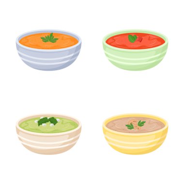 Set of bowls with cream soup, vector Illustration 