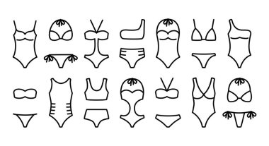 Set of women swimsuit and bikini line icons. Vector illustratio