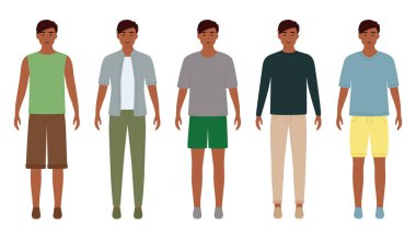 Fashion man with dark skin color in clothes for meeting with friends, home, business meeting. Vector illustration