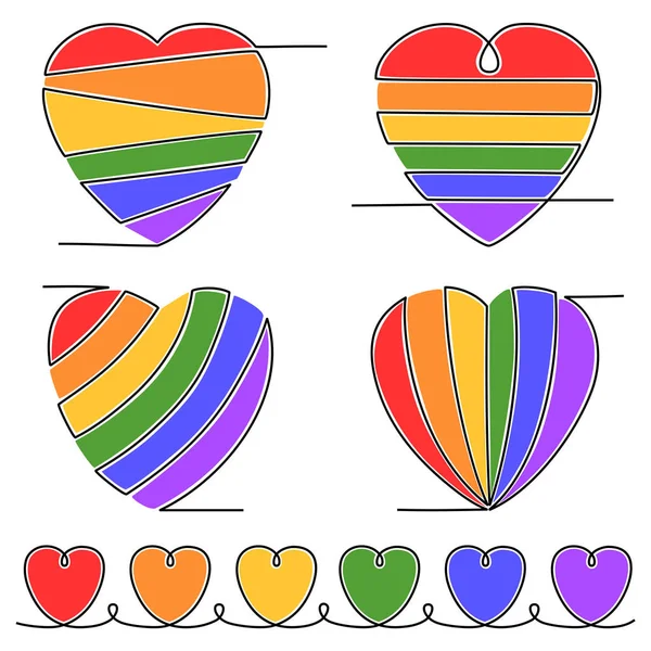 Set Lgbt Hearts Continuous Line Drawings Love Concept Vector Illustration — Image vectorielle